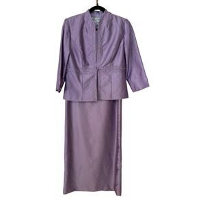 Mother Bride Groom Formal Petite 2 Piece Lavender Dress & Beaded Jacket Sz 4P